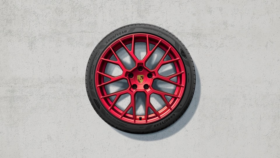Комплект летних колёс 20/21 дюймов, RS Spyder Design, красный Pyro Red для Porsche 911 992.2 — фото 1