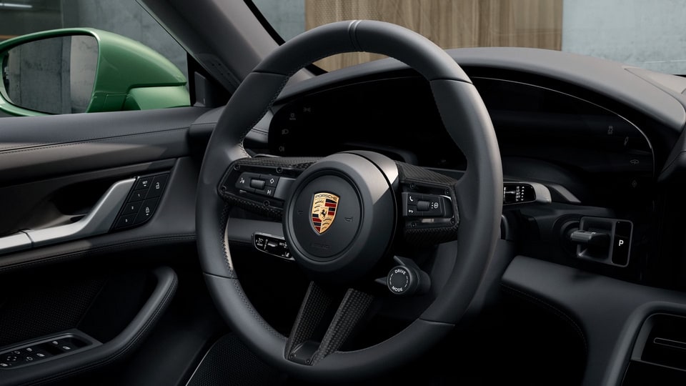 Кожаный руль с матовой карбоновой накладкой, с Sport Chrono для Porsche Taycan J1 II — фото 1
