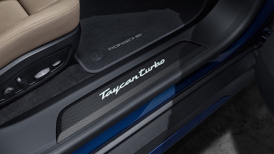 Накладки порогов с белой подсветкой, матовый карбон, Taycan turbo, 4 шт. для Porsche Taycan J1 — фото 1