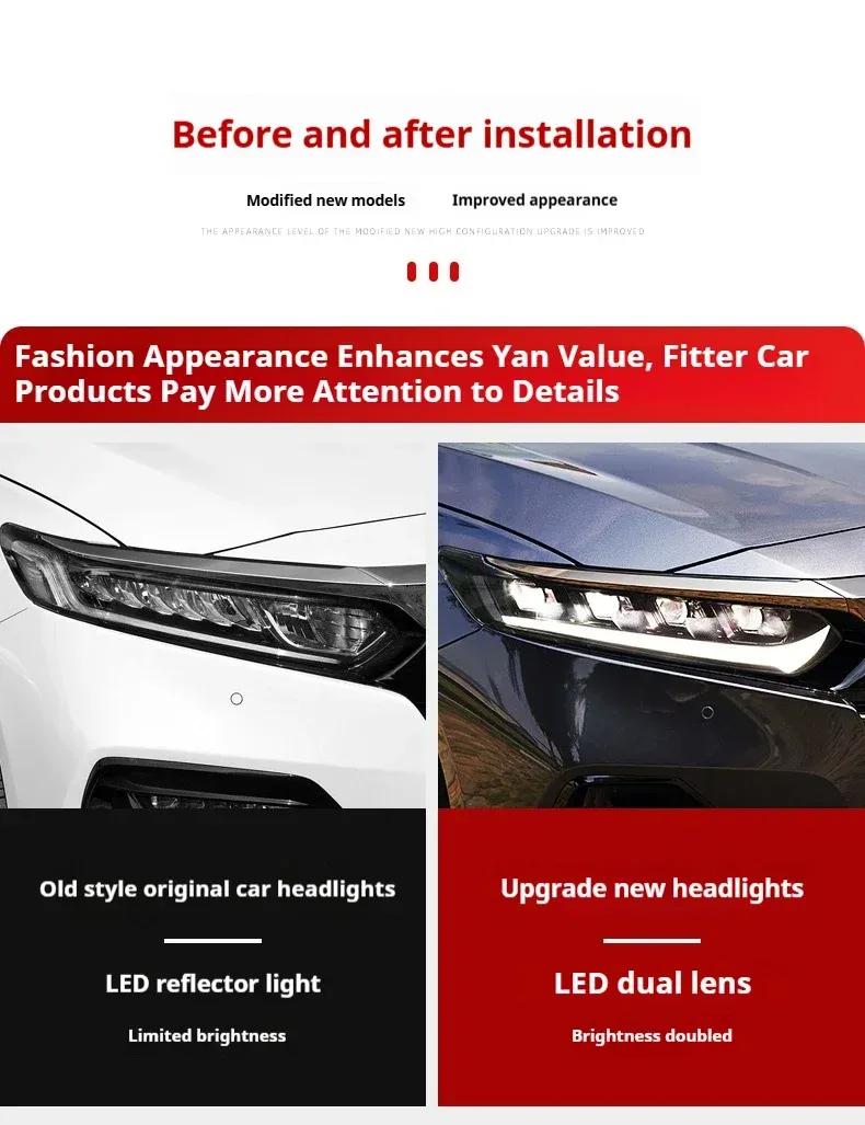 Фары передние LED с ходовыми огнями для Honda Accord 10 (2018-2023), комплект, комплект, FT Carlight Carlight — фото 7