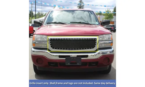 GMC Sierra 1500 2003-2006 Stainless Steel верхняя черная сетчатая Rivet Grille — фото 1