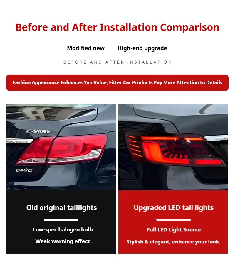 Задние LED-фонари динамический поворотник для Toyota Camry (2007-2011, США), комплект, комплект, FT Carlight Carlight — фото 6