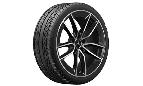 Колесный диск AMG 8,5J×19 ET55,2 для Mercedes-Benz CLA 118, передняя и задняя оси, черный, с алмазной проточкой, 5 двойных спиц — фото 1