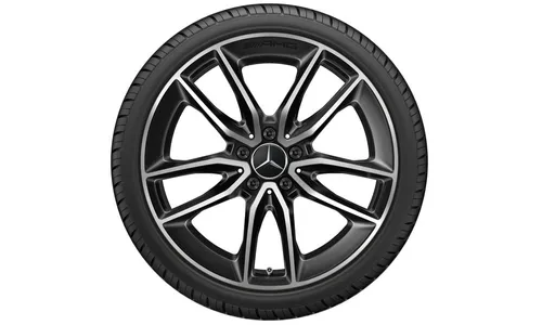 Колесный диск AMG 8,5J×19 ET55,2 для Mercedes-Benz CLA 118, передняя и задняя оси, черный, с алмазной проточкой, 5 двойных спиц — фото 2