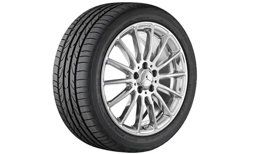 Колесный диск AMG 7,5J×18 ET52 для Mercedes-Benz W176/W246/C117/X117, передняя и задняя оси, серебристый, многоспицевый — фото 1