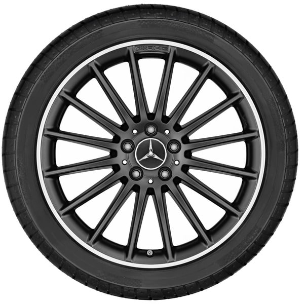 Колесный диск AMG 8J×19 ET48 для Mercedes-Benz A-Class 176 / CLA 117, передняя и задняя оси, черный, матовый, кромка обода с алмазной проточкой, многоспицевый — фото 3