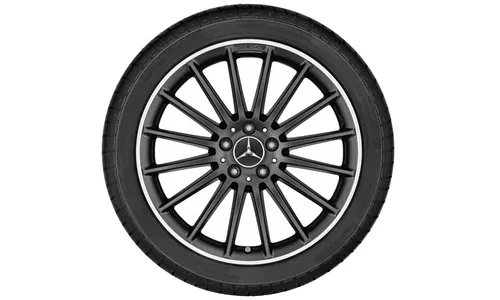Колесный диск AMG 8J×19 ET48 для Mercedes-Benz A-Class 176 / CLA 117, передняя и задняя оси, черный, матовый, кромка обода с алмазной проточкой, многоспицевый — фото 3
