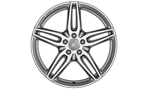Колесный диск AMG 7,5J×18 ET52 для Mercedes-Benz A-Class 176 / B-Class 246 / CLA 117, передняя и задняя оси, титаново-серый, с алмазной проточкой, 5 двойных спиц — фото 1
