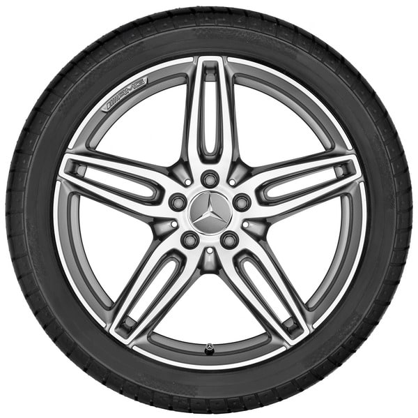 Колесный диск AMG 7,5J×18 ET52 для Mercedes-Benz A-Class 176 / B-Class 246 / CLA 117, передняя и задняя оси, титаново-серый, с алмазной проточкой, 5 двойных спиц — фото 3