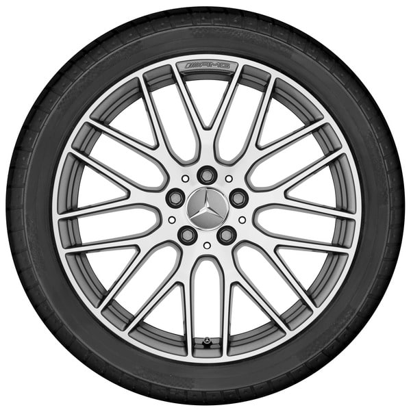 Колесный диск AMG 8J×19 ET48 для Mercedes-Benz A-Class 176 / CLA 117, передняя и задняя оси, титаново-серый, с алмазной проточкой, перекрестные спицы — фото 3