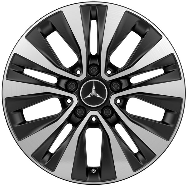 Колесный диск 6,5J×16 ET44 для Mercedes-Benz A-Class 177 / B-Class 247 / CLA 118, передняя и задняя оси, черный, матовый, с алмазной проточкой, 5 двойных спиц — фото 1