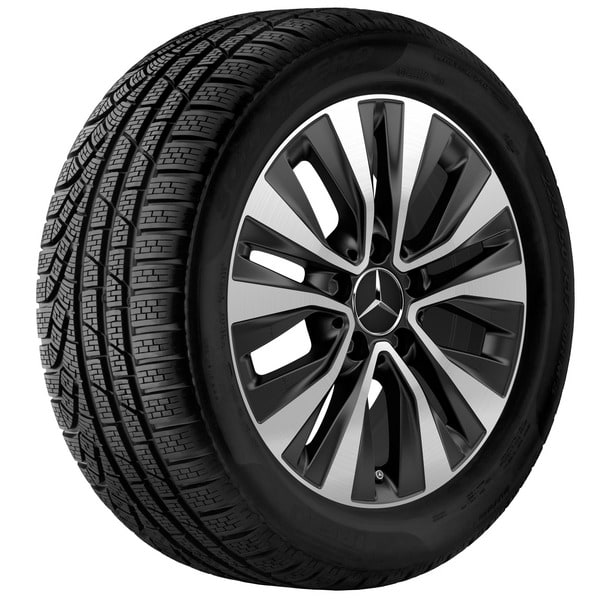 Колесный диск 6,5J×16 ET44 для Mercedes-Benz A-Class 177 / B-Class 247 / CLA 118, передняя и задняя оси, черный, матовый, с алмазной проточкой, 5 двойных спиц — фото 2