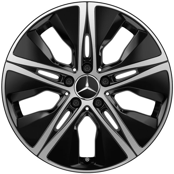 Колесный диск 7,5J×18 ET49 для Mercedes-Benz A-Class 177 / B-Class 247 / CLA 118, передняя и задняя оси, черный, с алмазной проточкой, 5 декоративных отверстий — фото 1