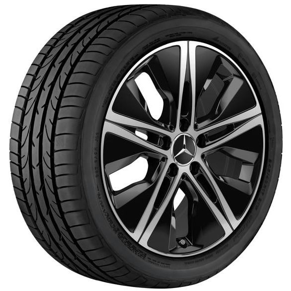 Колесный диск 7,5J×18 ET49 для Mercedes-Benz A-Class 177 / B-Class 247 / CLA 118, передняя и задняя оси, черный, с алмазной проточкой, 5 декоративных отверстий — фото 2