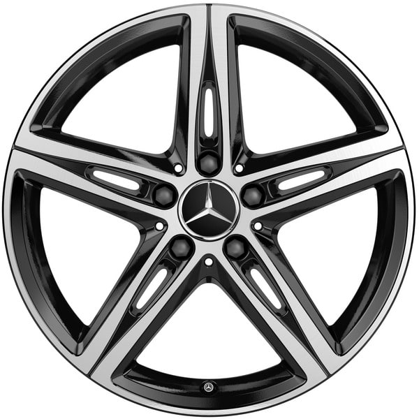 Колесный диск 7,5J×18 ET49 для Mercedes-Benz A-Class 177 / B-Class 247 / CLA 118, передняя и задняя оси, черный, с алмазной проточкой, 5 двойных спиц — фото 1