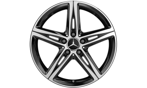 Колесный диск 7,5J×18 ET49 для Mercedes-Benz A-Class 177 / B-Class 247 / CLA 118, передняя и задняя оси, черный, с алмазной проточкой, 5 двойных спиц — фото 1