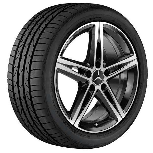Колесный диск 7,5J×18 ET49 для Mercedes-Benz A-Class 177 / B-Class 247 / CLA 118, передняя и задняя оси, черный, с алмазной проточкой, 5 двойных спиц — фото 2