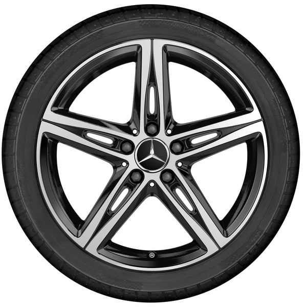 Колесный диск 7,5J×18 ET49 для Mercedes-Benz A-Class 177 / B-Class 247 / CLA 118, передняя и задняя оси, черный, с алмазной проточкой, 5 двойных спиц — фото 3