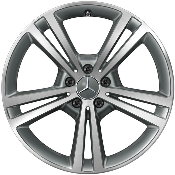 Колесный диск 7,5J×19 ET49 для Mercedes-Benz A-Class 177 / B-Class 247 / CLA 118, передняя и задняя оси, серый Himalaya, с алмазной проточкой, 5 двойных спиц — фото 1