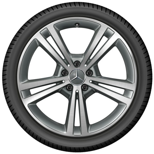 Колесный диск 7,5J×19 ET49 для Mercedes-Benz A-Class 177 / B-Class 247 / CLA 118, передняя и задняя оси, серый Himalaya, с алмазной проточкой, 5 двойных спиц — фото 3