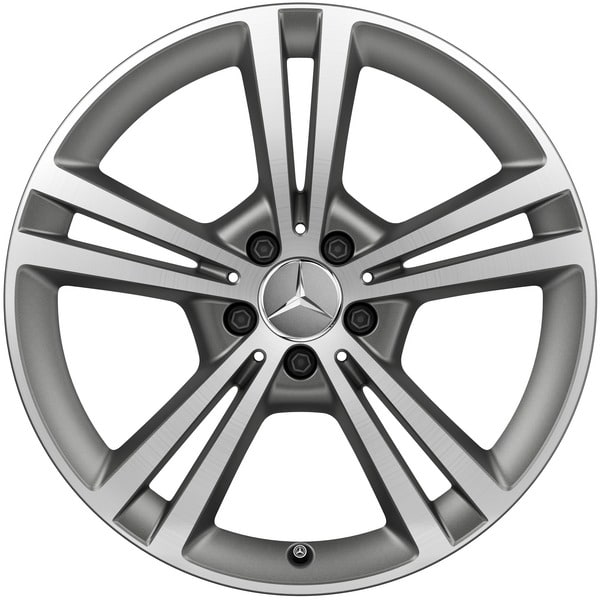 Колесный диск 7,5J×19 ET49 для Mercedes-Benz A-Class 177 / B-Class 247 / CLA 118, передняя и задняя оси, серый Himalaya, матовый, с алмазной проточкой, 5 двойных спиц — фото 1