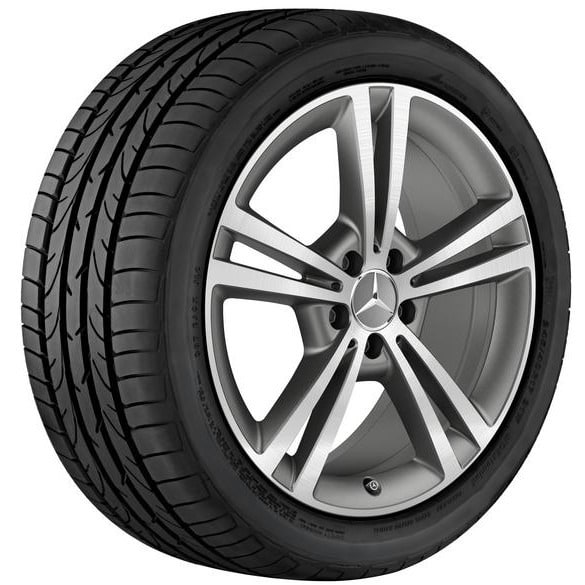 Колесный диск 7,5J×19 ET49 для Mercedes-Benz A-Class 177 / B-Class 247 / CLA 118, передняя и задняя оси, серый Himalaya, матовый, с алмазной проточкой, 5 двойных спиц — фото 2