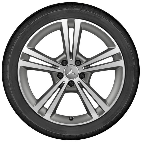 Колесный диск 7,5J×19 ET49 для Mercedes-Benz A-Class 177 / B-Class 247 / CLA 118, передняя и задняя оси, серый Himalaya, матовый, с алмазной проточкой, 5 двойных спиц — фото 3