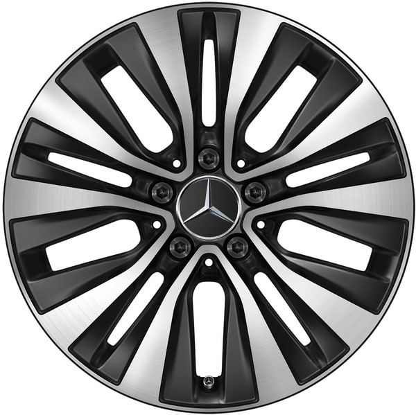 Колесный диск 6,5J×17 ET44 для Mercedes-Benz A-Class 177 / B-Class 247 / GLA 247 / GLB 247 / CLA 118, передняя и задняя оси, черный, матовый, с алмазной проточкой, 5 двойных спиц — фото 1