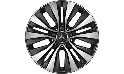 Колесный диск 6,5J×17 ET44 для Mercedes-Benz A-Class 177 / B-Class 247 / GLA 247 / GLB 247 / CLA 118, передняя и задняя оси, черный, матовый, с алмазной проточкой, 5 двойных спиц — фото 1