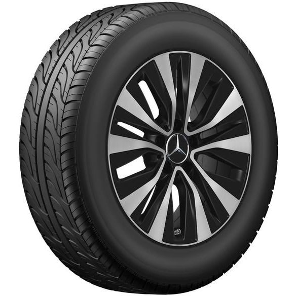 Колесный диск 6,5J×17 ET44 для Mercedes-Benz A-Class 177 / B-Class 247 / GLA 247 / GLB 247 / CLA 118, передняя и задняя оси, черный, матовый, с алмазной проточкой, 5 двойных спиц — фото 3