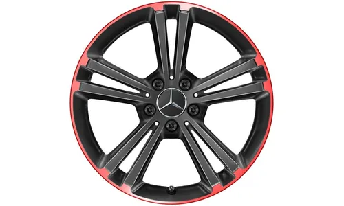 Колесный диск 7,5J×18 ET49 для Mercedes-Benz A-Class 177 / B-Class 247 / CLA 118, передняя и задняя оси, черный / красный, 5 двойных спиц — фото 1