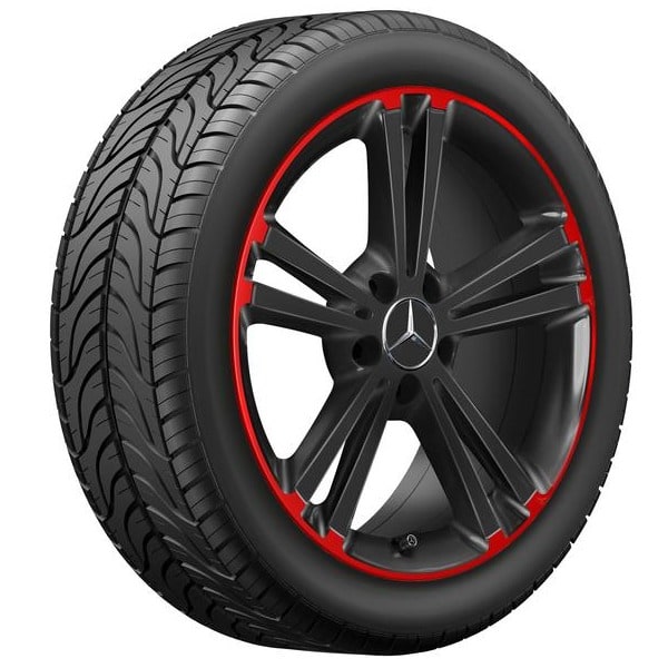 Колесный диск 7,5J×18 ET49 для Mercedes-Benz A-Class 177 / B-Class 247 / CLA 118, передняя и задняя оси, черный / красный, 5 двойных спиц — фото 2
