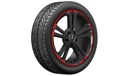 Колесный диск 7,5J×18 ET49 для Mercedes-Benz A-Class 177 / B-Class 247 / CLA 118, передняя и задняя оси, черный / красный, 5 двойных спиц — фото 2