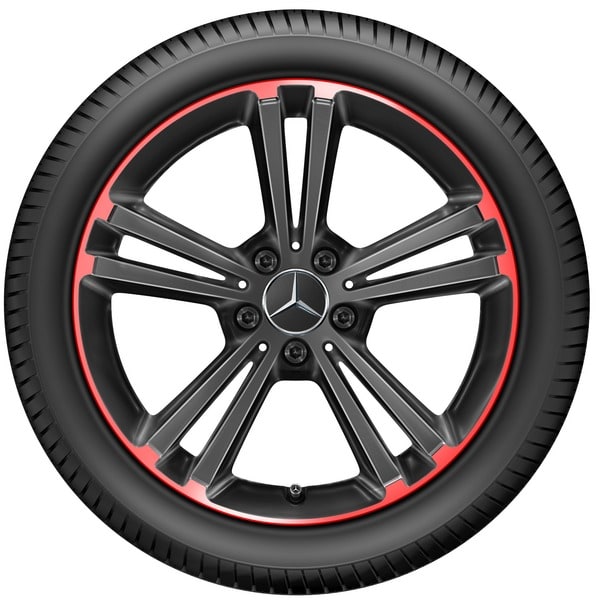 Колесный диск 7,5J×18 ET49 для Mercedes-Benz A-Class 177 / B-Class 247 / CLA 118, передняя и задняя оси, черный / красный, 5 двойных спиц — фото 3