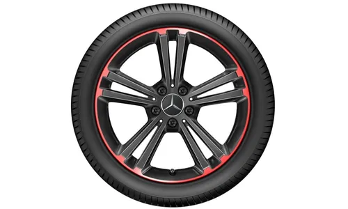 Колесный диск 7,5J×18 ET49 для Mercedes-Benz A-Class 177 / B-Class 247 / CLA 118, передняя и задняя оси, черный / красный, 5 двойных спиц — фото 3