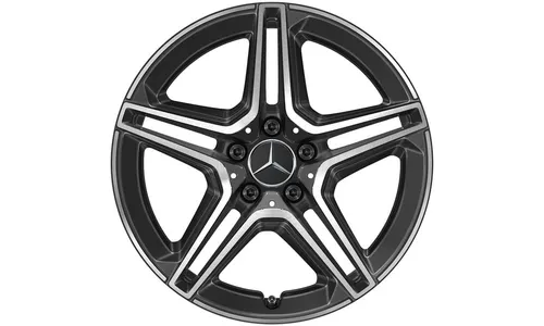Колесный диск AMG 7,5J×18 ET49 для Mercedes-Benz A-Class 177 / B-Class 247 / CLA 118, передняя и задняя оси, черный, с алмазной проточкой, 5 двойных спиц — фото 1