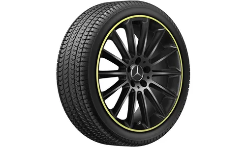 Колесный диск AMG 7,5J×19 ET49 для Mercedes-Benz A-Class 177 / B-Class 247 / CLA 118, передняя и задняя оси, черный, желтая окрашенная кромка обода, многоспицевый — фото 2