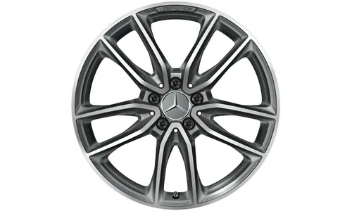 Колесный диск AMG 7,5J×19 ET49 для Mercedes-Benz A-Class 177 / B-Class 247 / CLA 118, передняя и задняя оси, титаново-серый, с алмазной проточкой, 5 двойных спиц — фото 1
