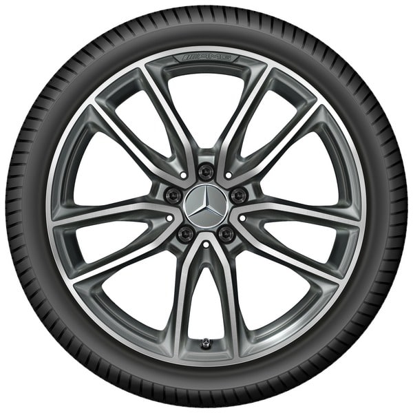 Колесный диск AMG 7,5J×19 ET49 для Mercedes-Benz A-Class 177 / B-Class 247 / CLA 118, передняя и задняя оси, титаново-серый, с алмазной проточкой, 5 двойных спиц — фото 3