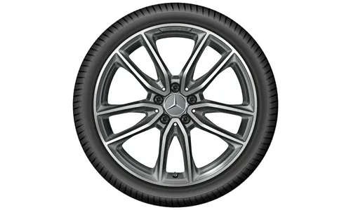 Колесный диск AMG 7,5J×19 ET49 для Mercedes-Benz A-Class 177 / B-Class 247 / CLA 118, передняя и задняя оси, титаново-серый, с алмазной проточкой, 5 двойных спиц — фото 3