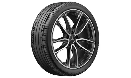 Колесный диск AMG 7,5J×19 ET49 для Mercedes-Benz A-Class 177 / B-Class 247 / CLA 118, передняя и задняя оси, черный, с алмазной проточкой, 5 двойных спиц — фото 1