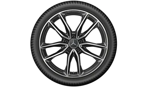 Колесный диск AMG 7,5J×19 ET49 для Mercedes-Benz A-Class 177 / B-Class 247 / CLA 118, передняя и задняя оси, черный, с алмазной проточкой, 5 двойных спиц — фото 3
