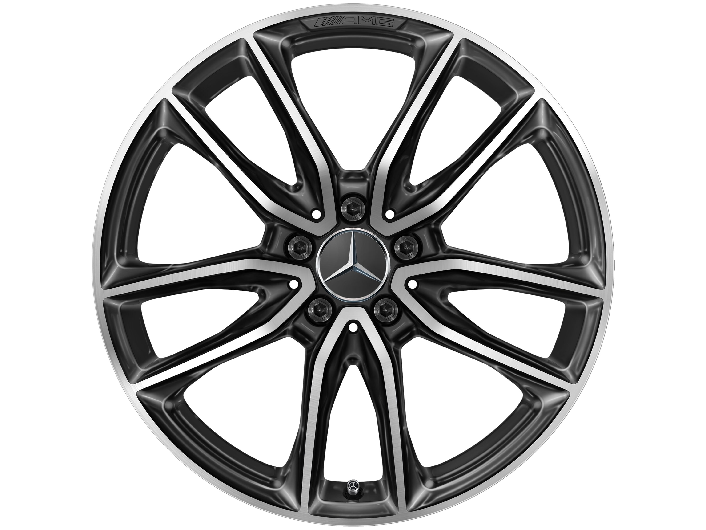 Колесный диск AMG 7,5J×19 ET49 для Mercedes-Benz A-Class 177 / B-Class 247 / CLA 118, передняя и задняя оси, черный, с алмазной проточкой, 5 двойных спиц — фото 4