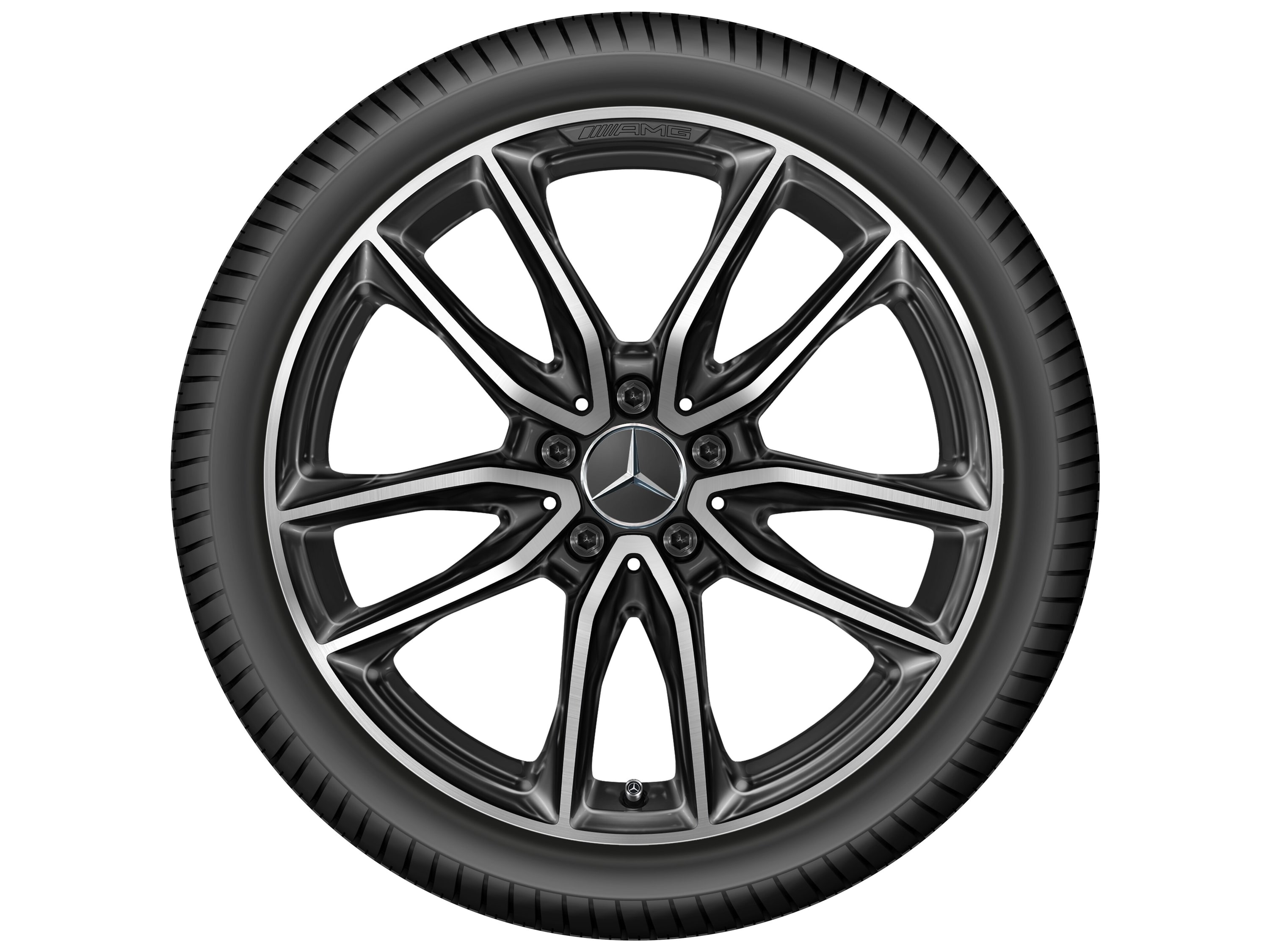 Колесный диск AMG 7,5J×19 ET49 для Mercedes-Benz A-Class 177 / B-Class 247 / CLA 118, передняя и задняя оси, черный, с алмазной проточкой, 5 двойных спиц — фото 5