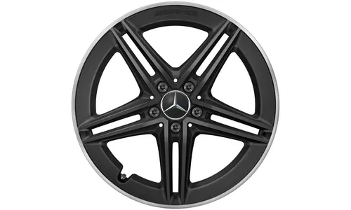 Колесный диск AMG 9J×19 ET52 для Mercedes-Benz CLA 118, передняя и задняя оси, черный, матовый, кромка обода с алмазной проточкой, 5 двойных спиц — фото 1