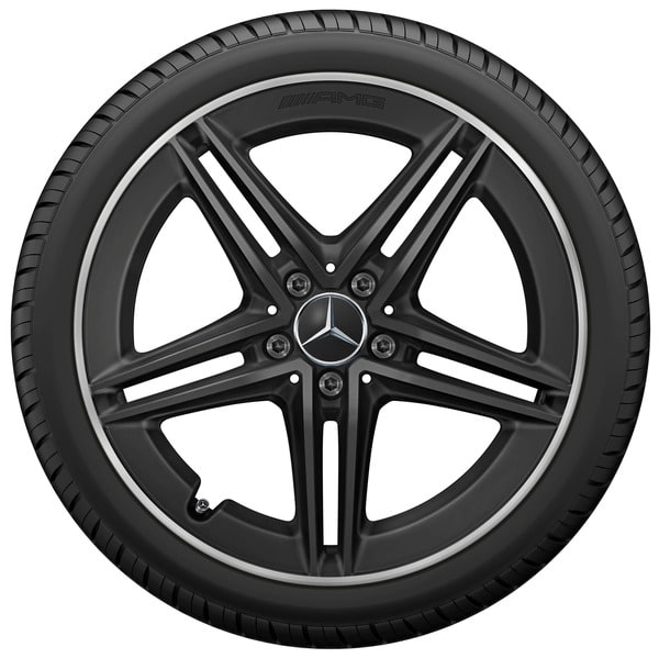 Колесный диск AMG 9J×19 ET52 для Mercedes-Benz CLA 118, передняя и задняя оси, черный, матовый, кромка обода с алмазной проточкой, 5 двойных спиц — фото 3