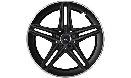 Колесный диск AMG 8,5J×19 ET46 для Mercedes-Benz A-Class 177 / CLA 118, передняя и задняя оси, черный, матовый, кромка обода с алмазной проточкой, 5 двойных спиц — фото 1