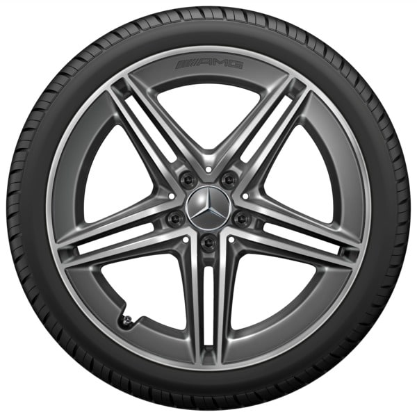 Колесный диск AMG 8,5J×19 ET46 для Mercedes-Benz A-Class 177 / CLA 118, передняя и задняя оси, серый Tantal, с алмазной проточкой, 5 двойных спиц — фото 3