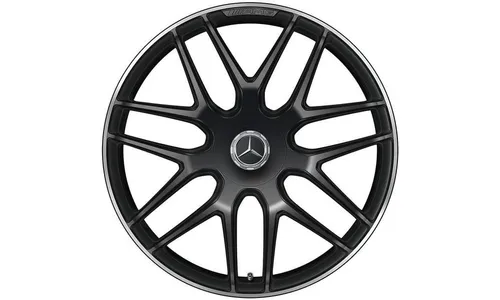 Колесный диск AMG 9J×19 ET52 для Mercedes-Benz CLA 118, передняя и задняя оси, черный, матовый, кромка обода с алмазной проточкой, перекрестные спицы — фото 1