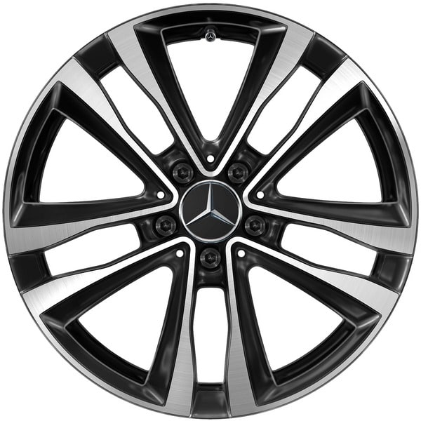 Колесный диск 7,5J×18 ET49 для Mercedes-Benz A-Class 177 / B-Class 247 / CLA 118, передняя и задняя оси, черный, с алмазной проточкой, 5 двойных спиц — фото 1